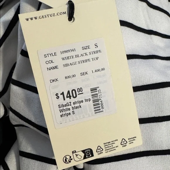 Gestuz Sibagz Stripe Top Bluser White Black Stripe S - Picture 6 of 6